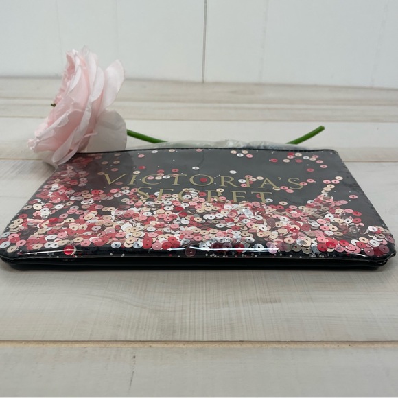 Victoria’s Secret NWOT Black Confetti Zipper Wristlet Cosmetic Bag - Picture 5 of 5